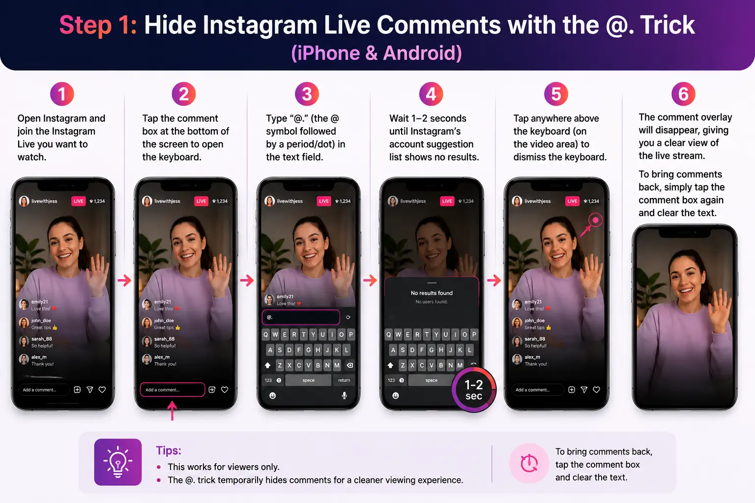 Hide Instagram Live Comments with the @. Trick